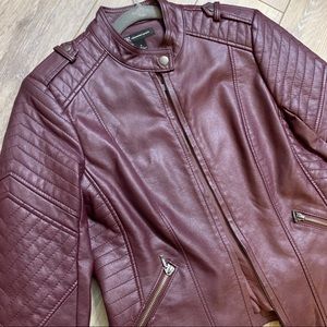 INC Leather Moto Jacket Maroon Small